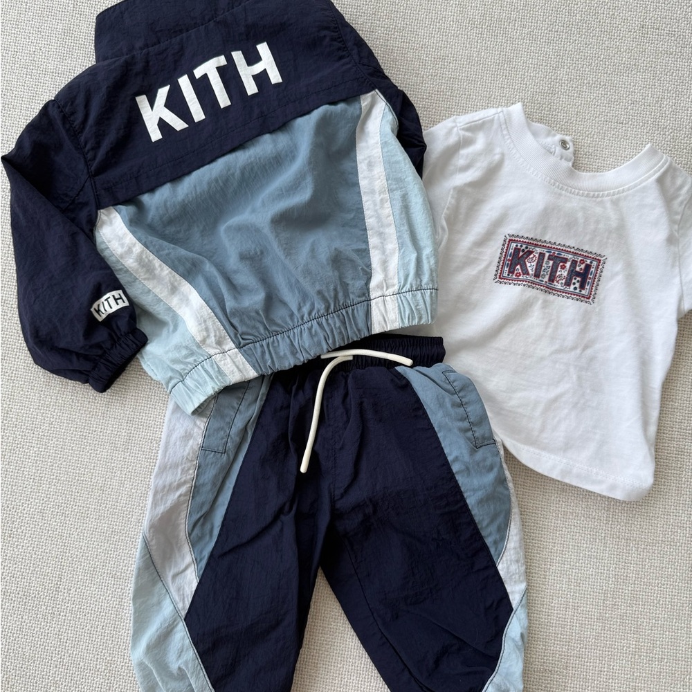 Kith Kids Navy and Light Blue Tracksuit with White Tee